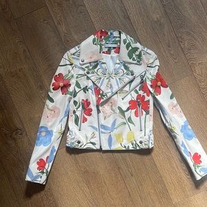 Alice & Olivia floral leather jacket.    Beautiful coat! Size XS